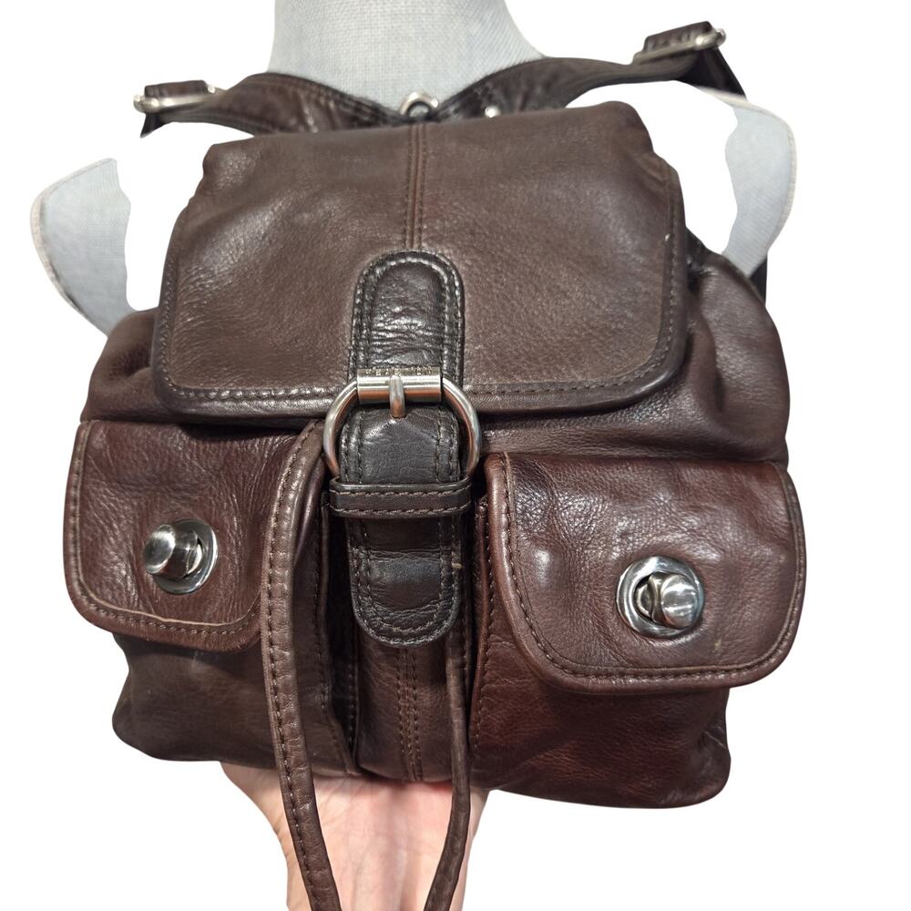 Y2K Slouchy Leather Backpack Brown Utility Bag Cargo Pocket Vintage Boho Grunge - Picture 4 of 16